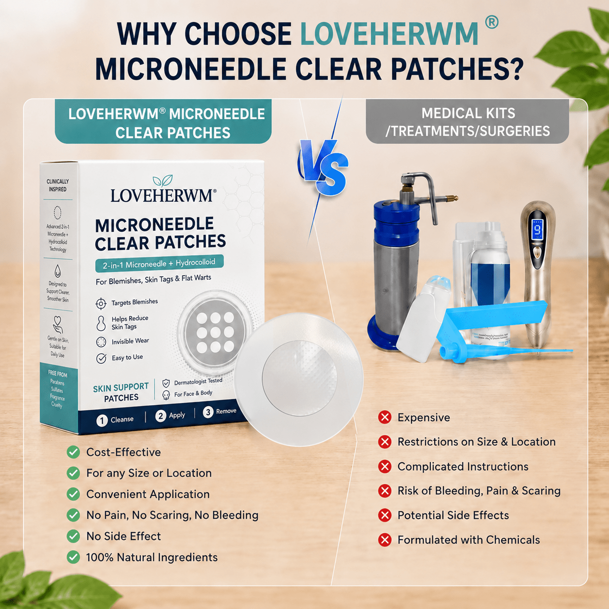 ✨LOVEHERWM®2-in-1 Microneedle & Hydrocolloid Patch🍀| Removes Raised Moles, Acne, Flat Warts & Skin Tags | Helps Improve Wrinkles, Scars & Blemishes | Invisible Patches for Face & Body - Loveherwm