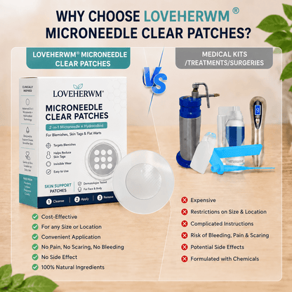 ✨LOVEHERWM®2-in-1 Microneedle & Hydrocolloid Patch🍀| Removes Raised Moles, Acne, Flat Warts & Skin Tags | Helps Improve Wrinkles, Scars & Blemishes | Invisible Patches for Face & Body - Loveherwm