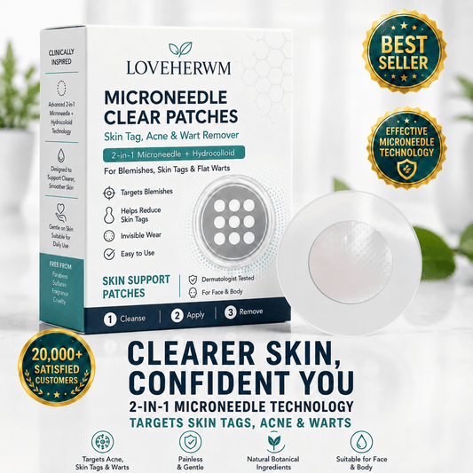 ✨LOVEHERWM®2-in-1 Microneedle & Hydrocolloid Patch🍀| Removes Raised Moles, Acne, Flat Warts & Skin Tags | Helps Improve Wrinkles, Scars & Blemishes | Invisible Patches for Face & Body - Loveherwm